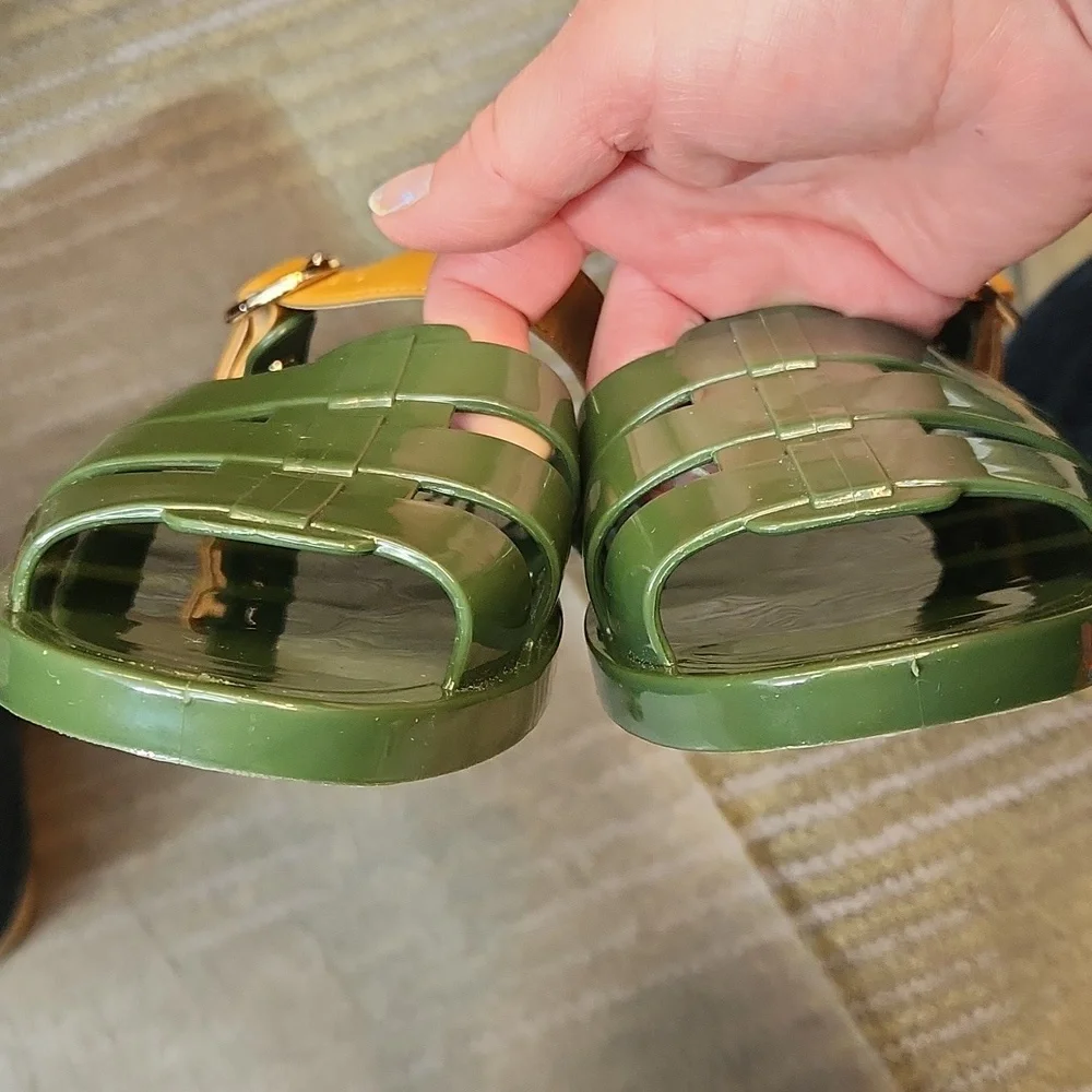 Tuckernuck Green Jelly Sandals with Yellow Straps
